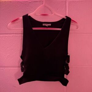 Black V Neck Crop Top with Lace Up Side Detail